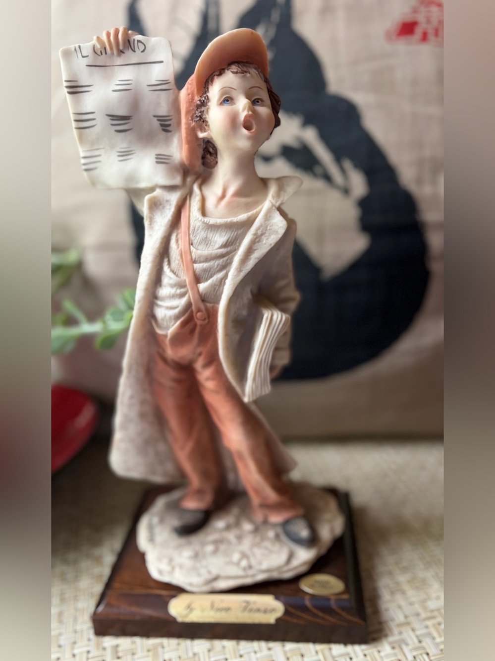 Italian Capodimonte-style figurine by artist Nico Venzo “NewsBoy” signed
